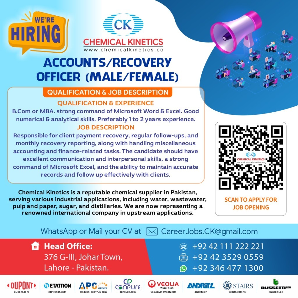 Careers - CK We Are Hiring Accounts/Recovery Officer - Chemical Kinetics